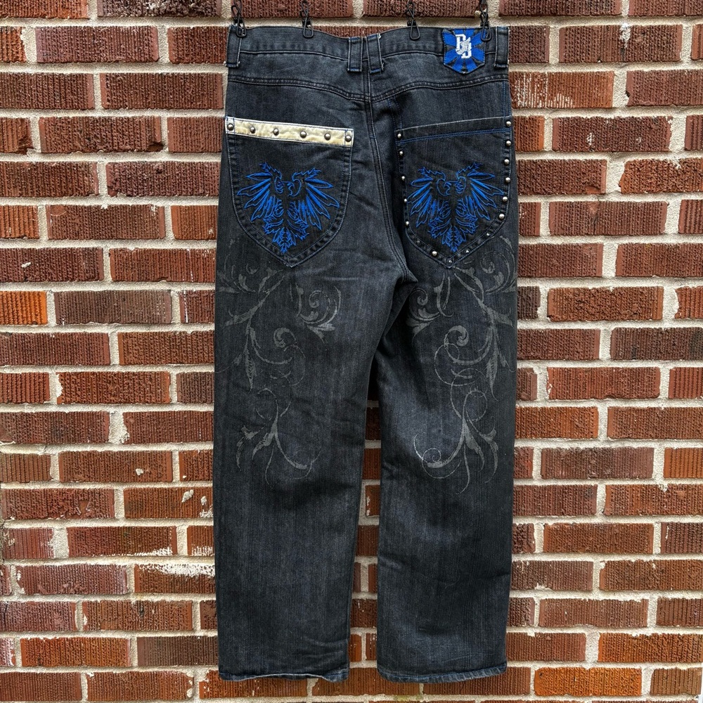 Vintage Y2K Brooklyn Basement Jeans Men 34x32 Black Blue Baggy Cyber Goth Grunge